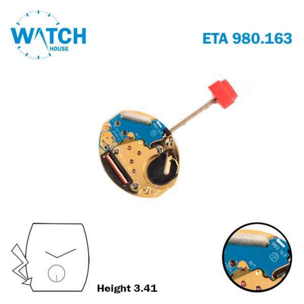 ETA 980.163 Swiss Made Watch Movement, 2 Hands, Small SEC at 6.
